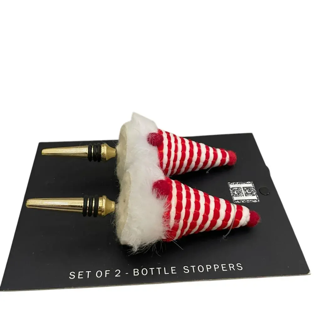 Set of 2 Christmas Bottle Stoppers Holiday Red & White Peppermint Stripe New
